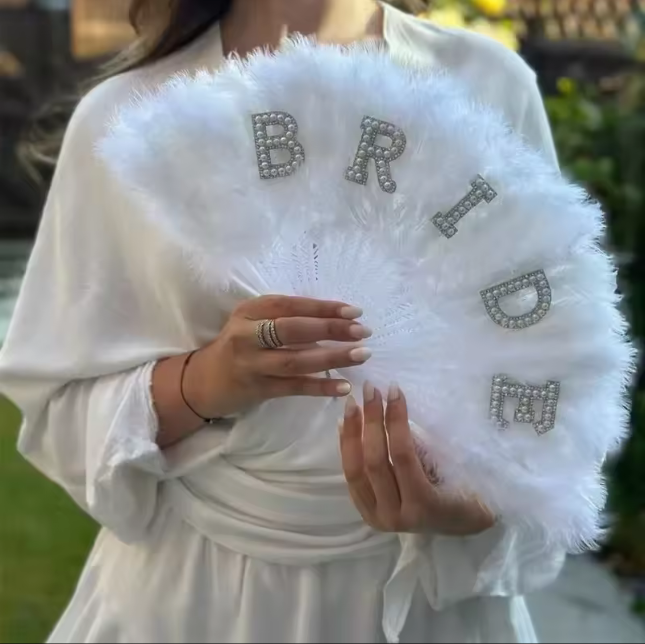 Bride To Be Pearl Feather Fan