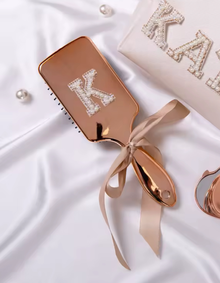 Metallic Rose Gold Pearl Hair Brush