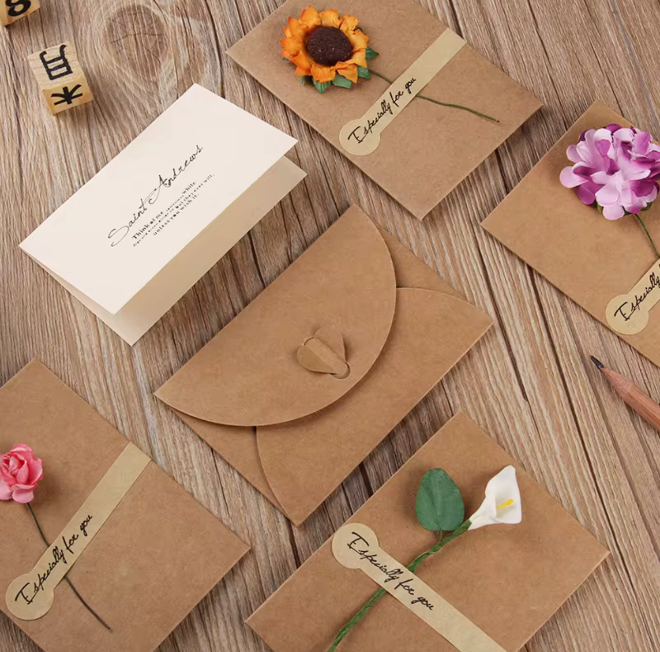 Retro Style Dried Flower Invitations (set of 100)