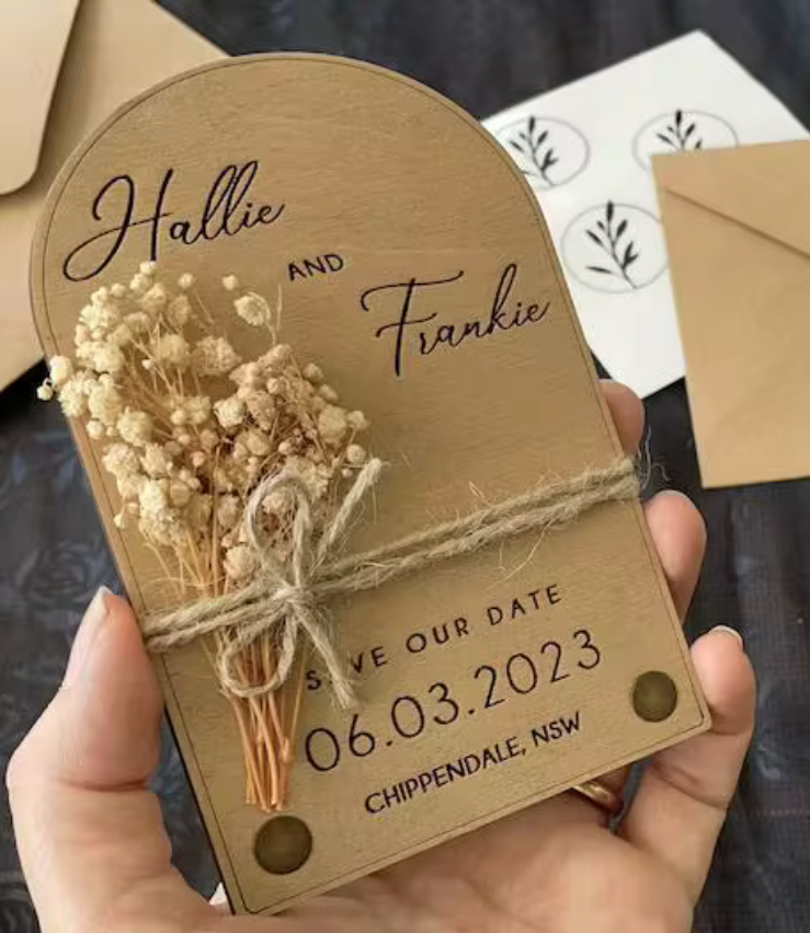 Save The Date - Wooden Magnets & Dried Flowers (set of 100)