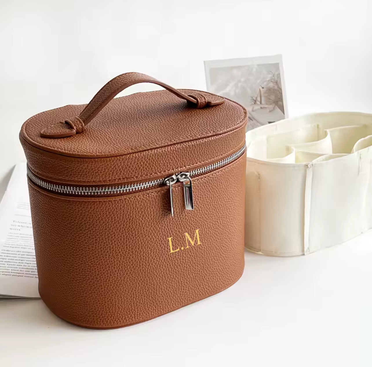 Personalized Leather Makeup Bag