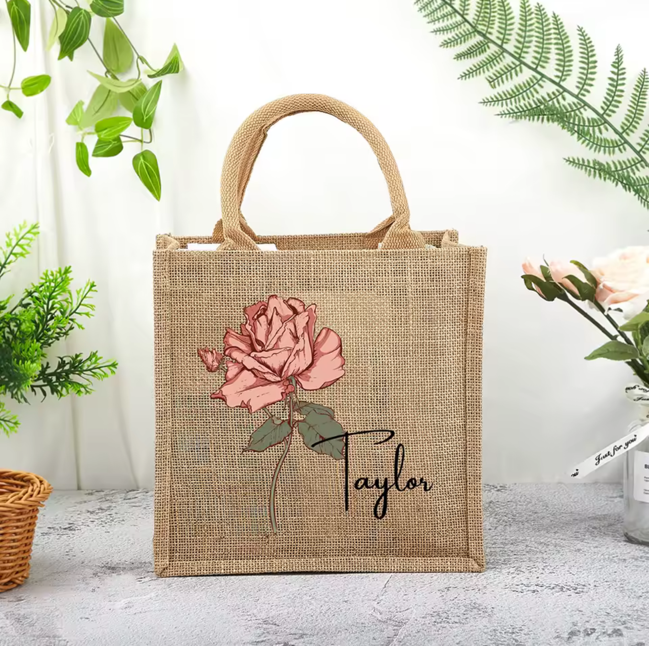 Personalized Burlap Tote Bag