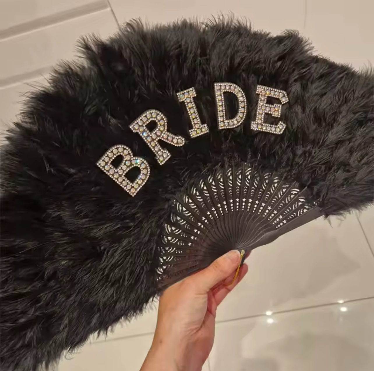 Bride To Be Pearl Feather Fan