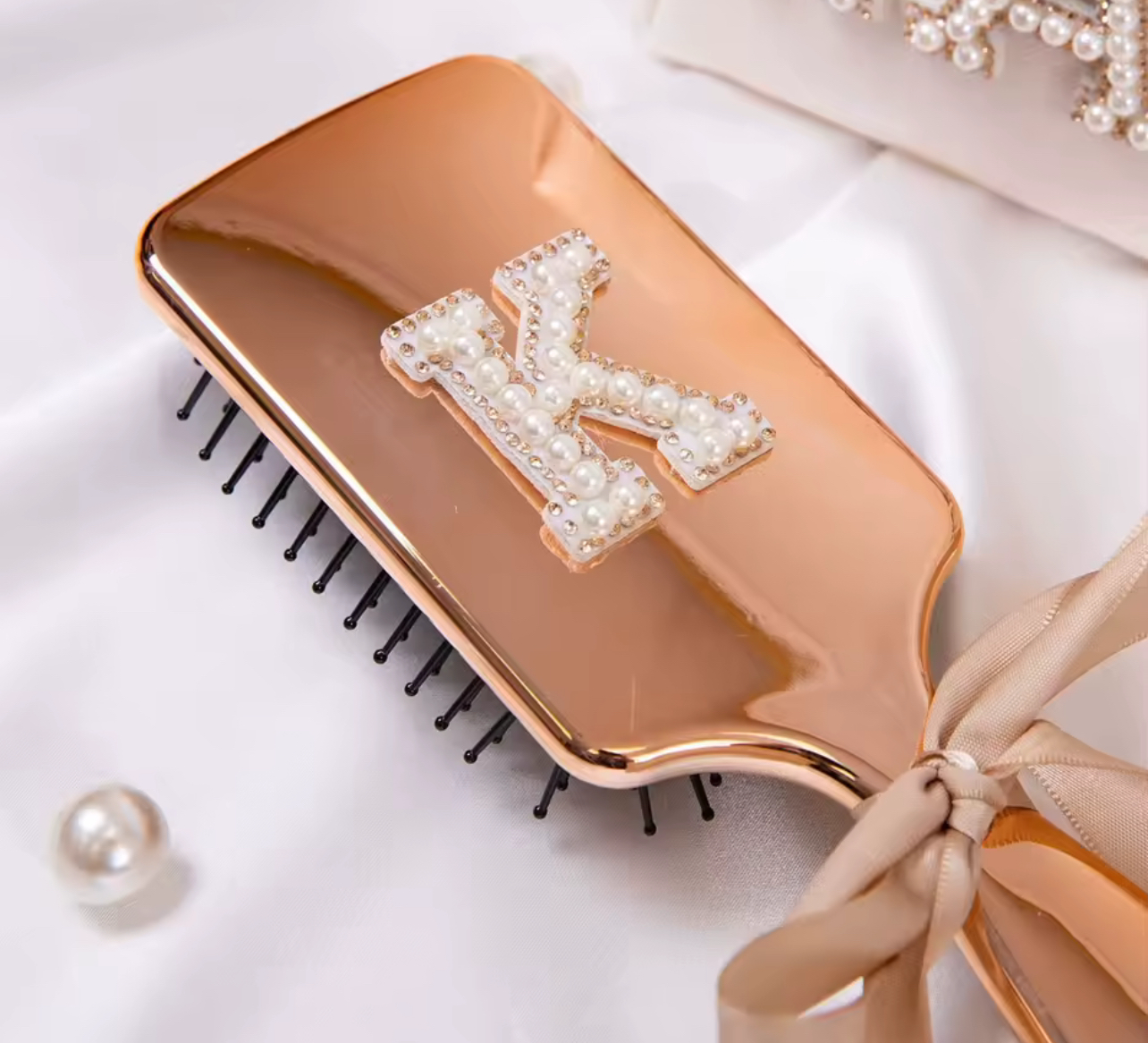 Metallic Rose Gold Pearl Hair Brush