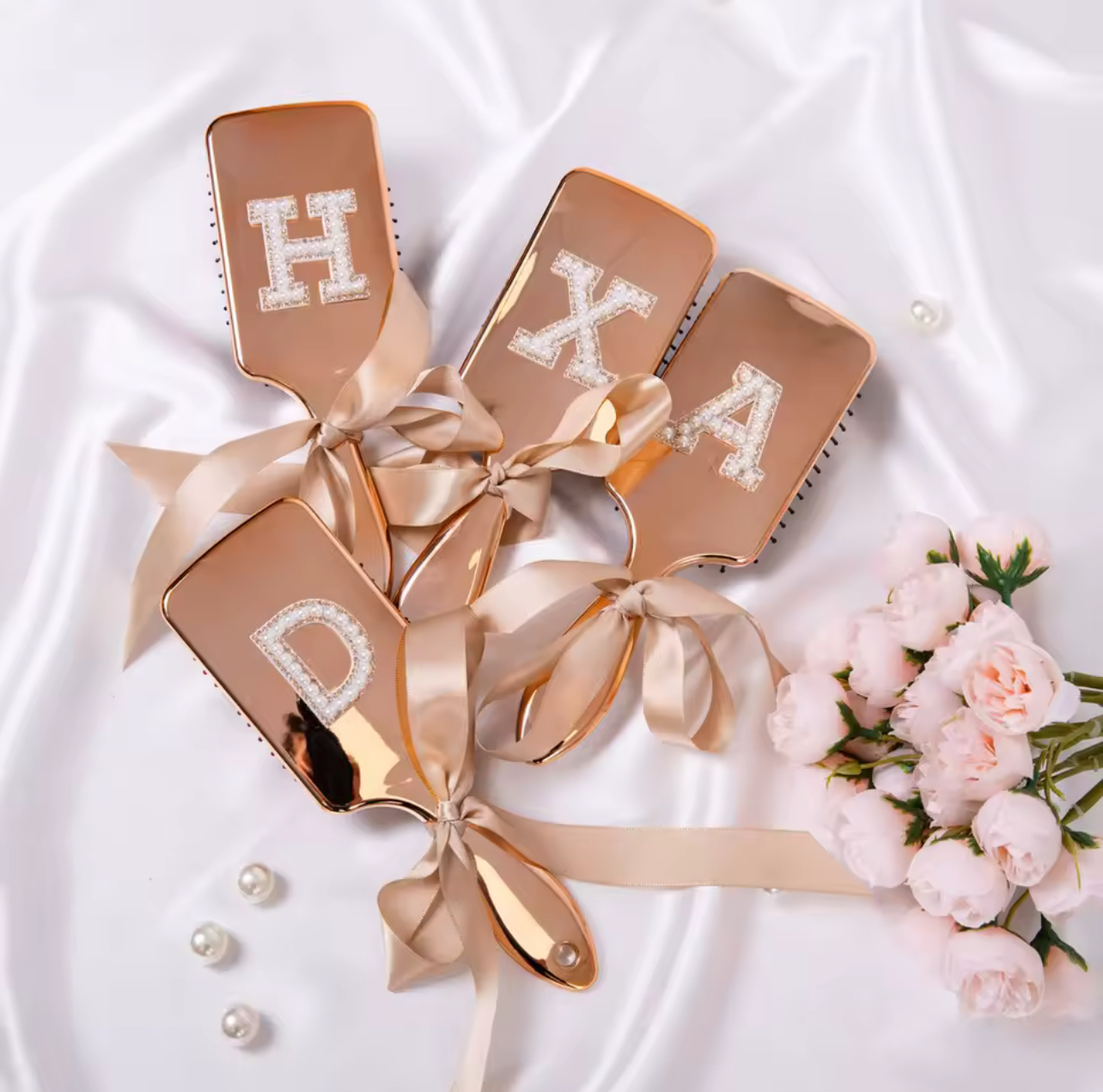 Metallic Rose Gold Pearl Hair Brush