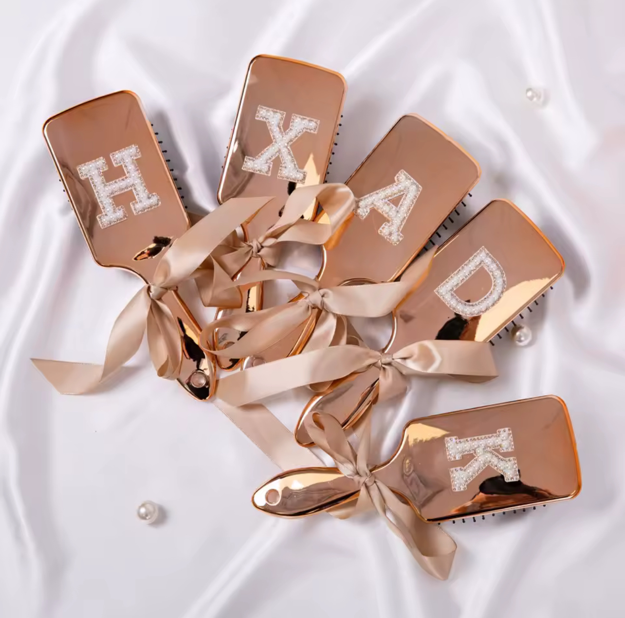 Metallic Rose Gold Pearl Hair Brush