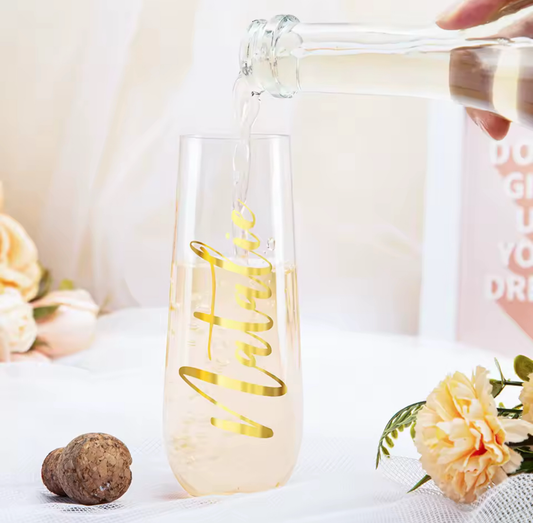 Personalized Stemless Plastic Champagne Flute