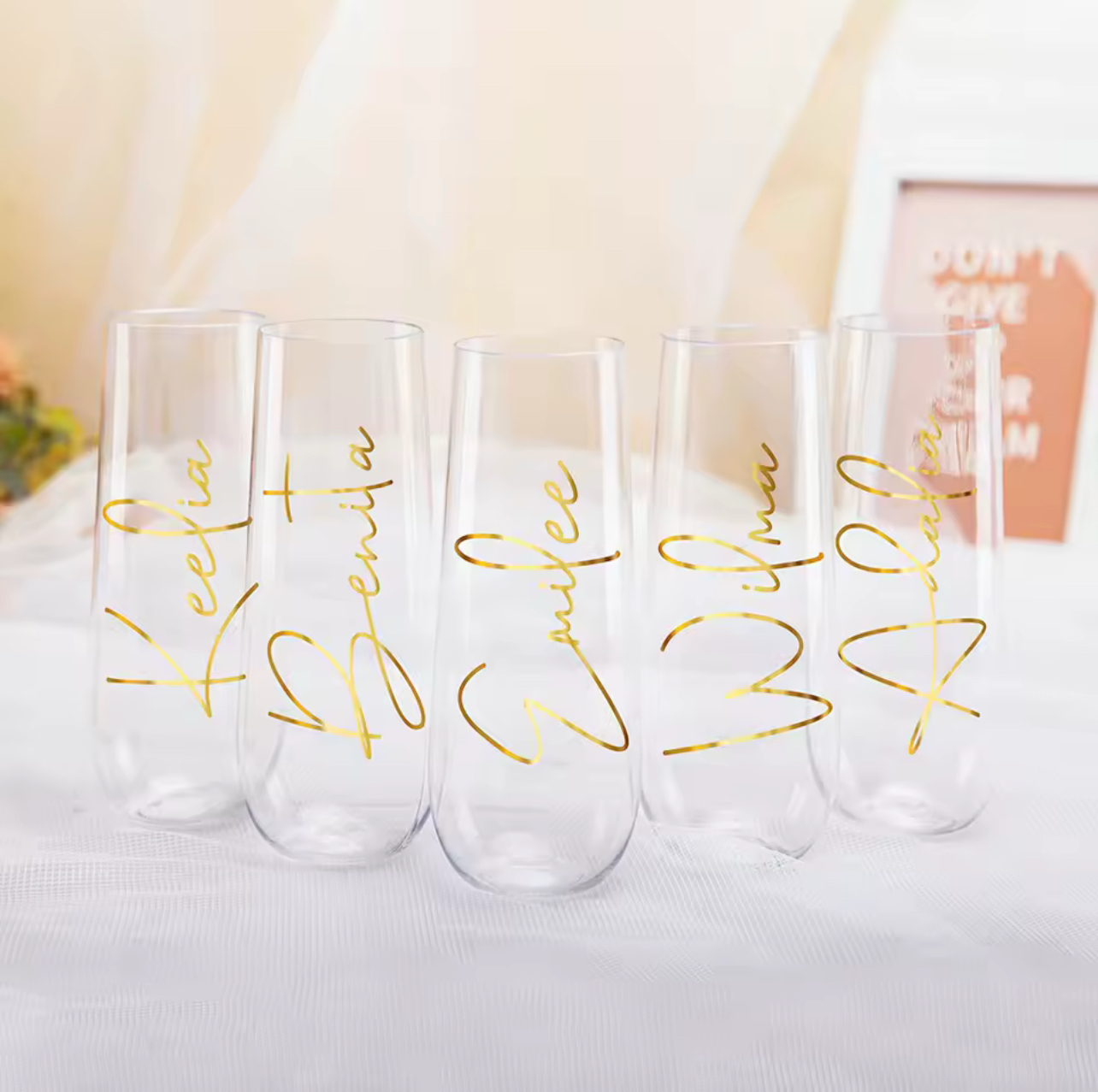 Personalized Stemless Plastic Champagne Flute