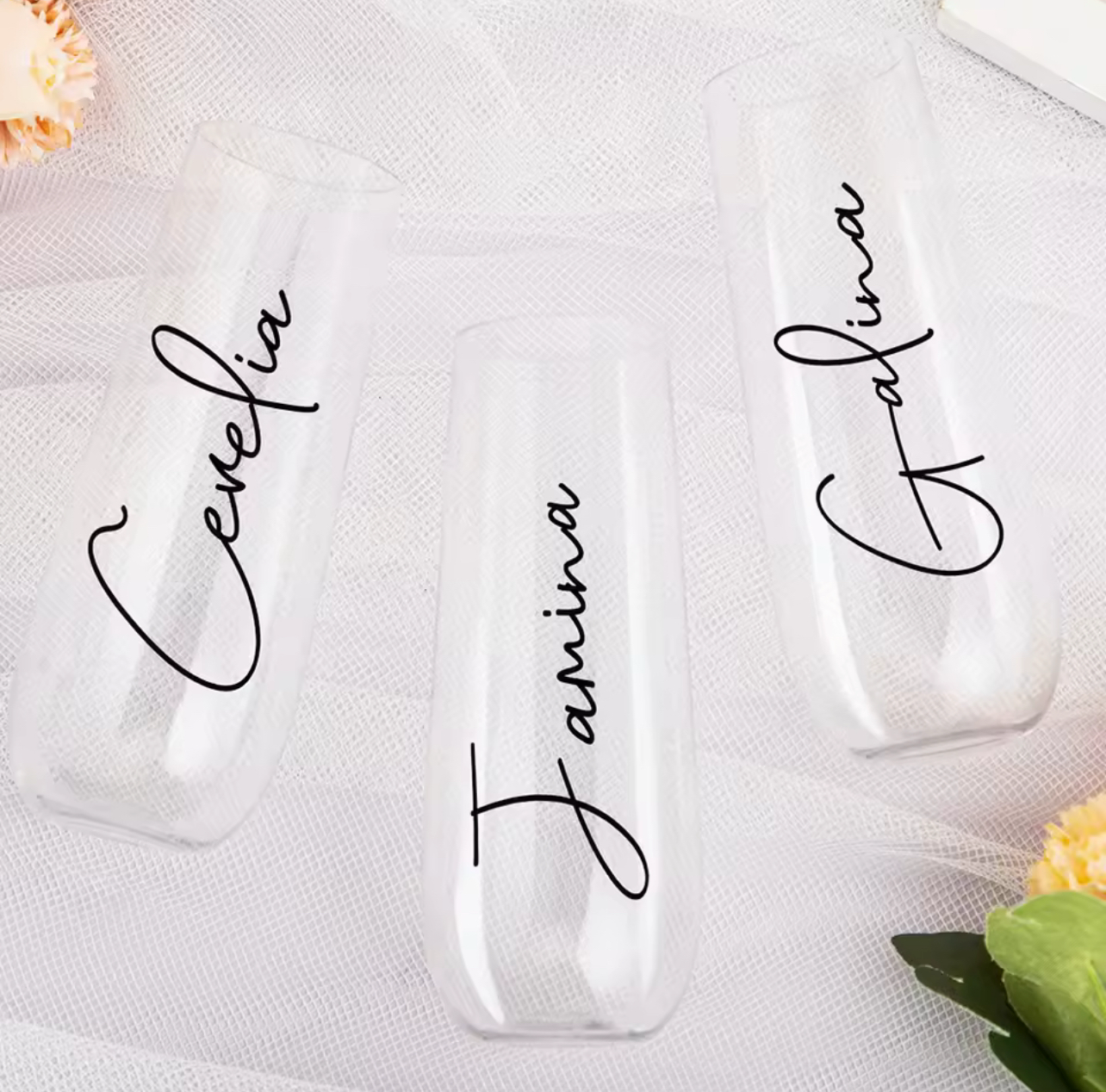 Personalized Stemless Plastic Champagne Flute
